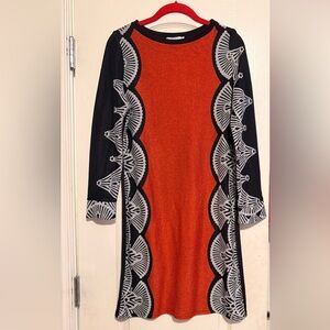 Elegant Long Sleeve Dress in Orange and Black